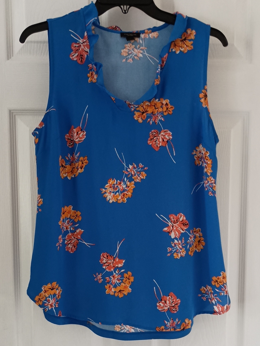 Ann Taylor Blue Floral Sleeveless V-Neck Women's Top S